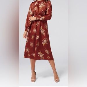 EverNew Shona shirred waist midi satin dress SZ 10